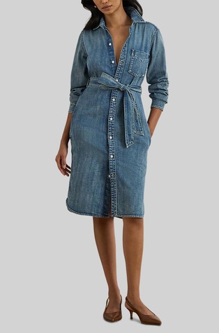 Denim košulja-haljina s trakom za vezanje