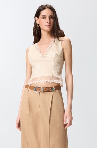 Laneni top s čipkom