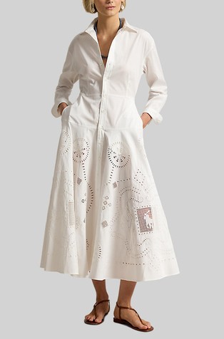 Pamučna košulja-haljina s rupičastim vezovima