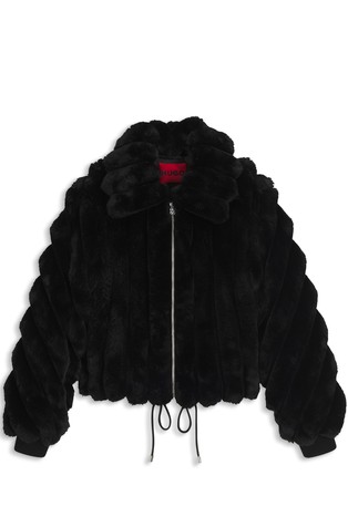 Jakna od umjetnog krzna s vezicom u donjem rubu