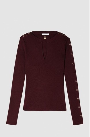 Rebrasto pleten pulover s pritisnim gumbima