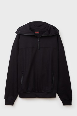 Oversized fit pamučni pulover s kapuljačom i djelomičnim kopčanjem