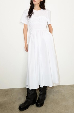 Ruched cotton-poplin midi dress