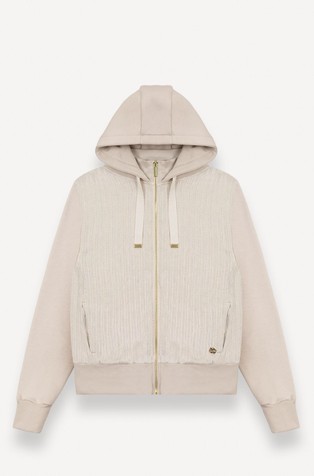 Pulover s kapuljačom i pletenim srednjim dijelom