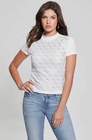 Stretch cotton T-shirt with rhinestones