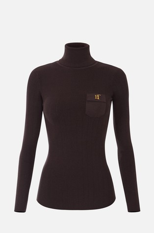 Knit turtleneck top with logo detail