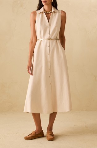 Pinstripe lurex shirt dress with belt