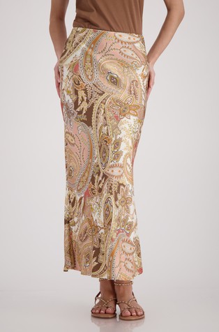 Viscose satin skirt with paisley pattern