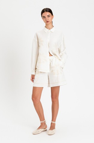 Linen blend shorts with embroidery