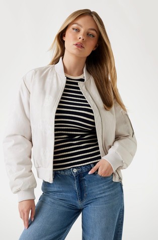 Cropped 4G and peony logo paded jacket