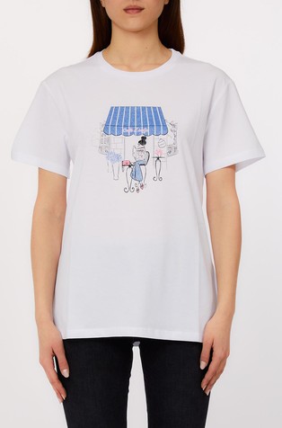 T-shirt with print and rhinestones