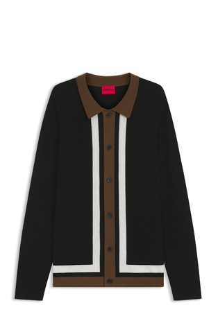 Kardigan s polo ovratnikom i kontrastnim prugama